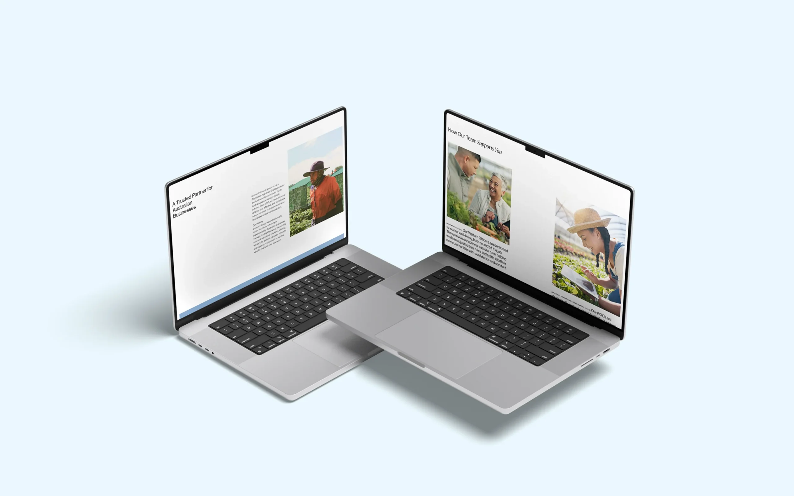 Website design for a rural services business, showcasing agricultural solutions, service areas, and contact options.